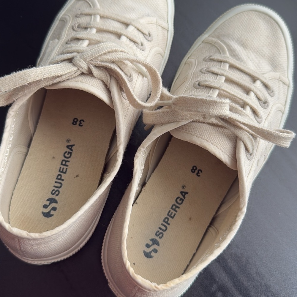 Superga Cream Casual Tennis Shoe Sneaker Size 38 - Picture 6 of 7